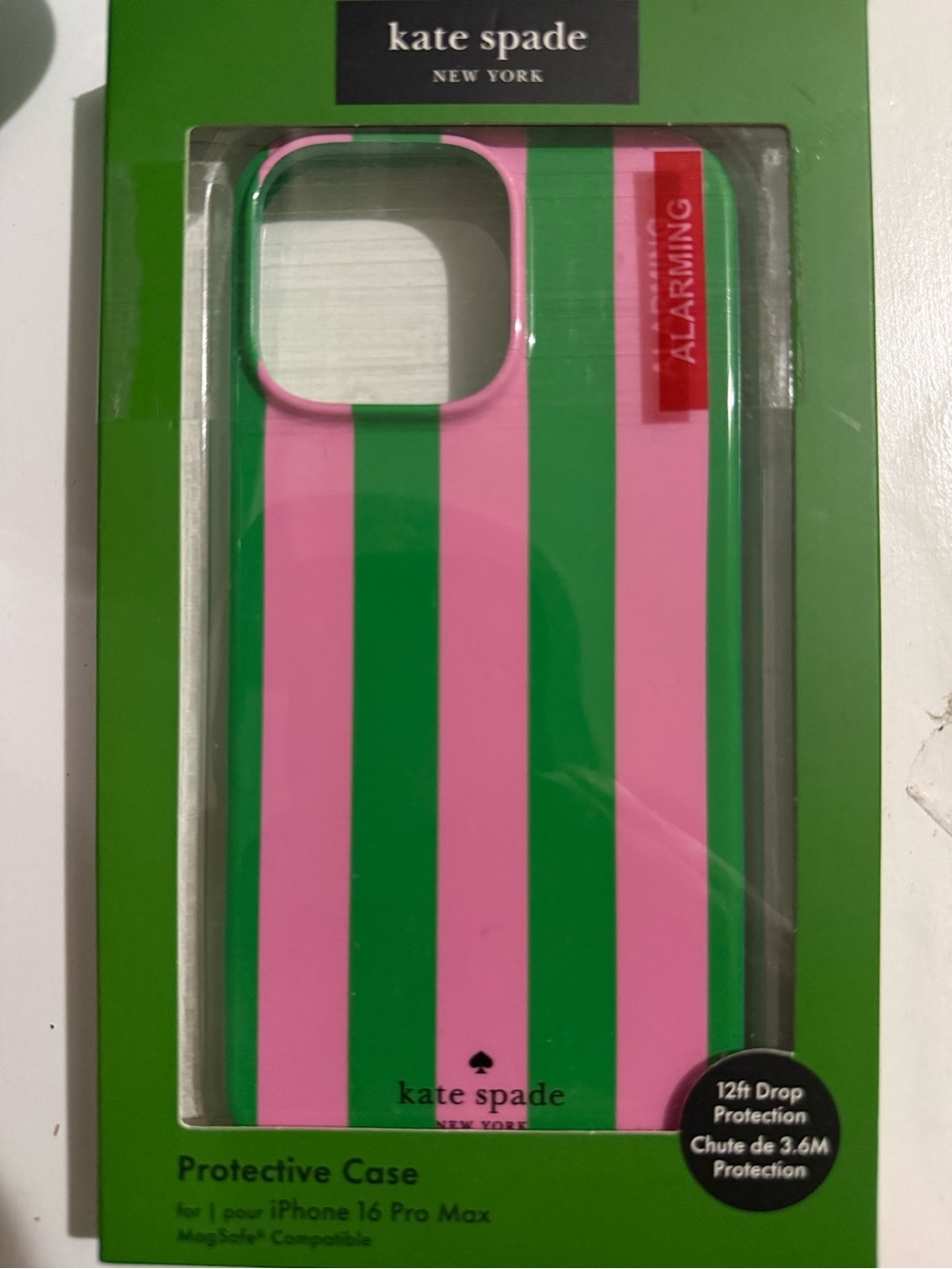 kate spade Pink and Green Vertical Stripe Protective Case for iPhone 16 Pro Max